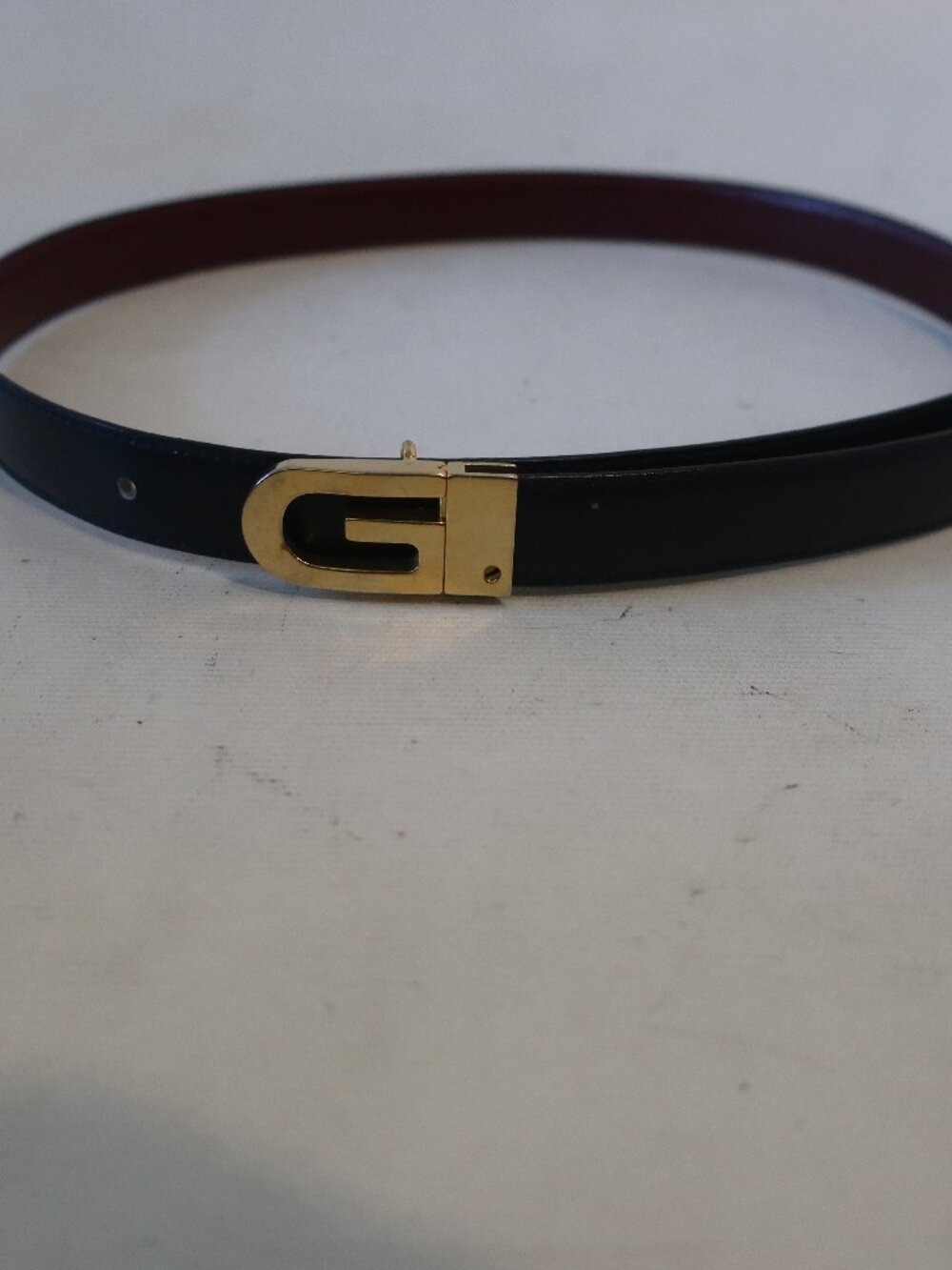 Womens Gucci Navy Blue Red Gold G Buckle Reversible Leather Belt 75/30-US